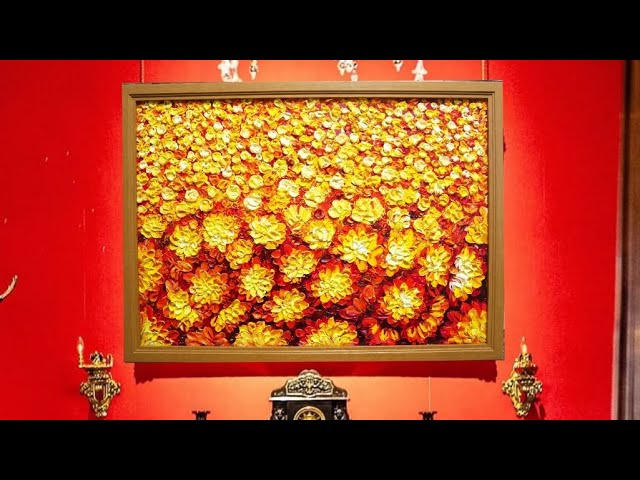 油絵の具で大量を使ってマリーゴールド描く - YouTube