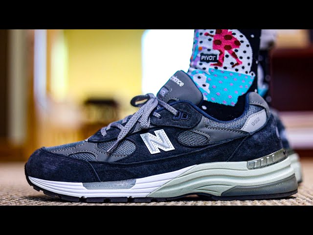 New Balance 992 Navy Grey On Foot Review - YouTube