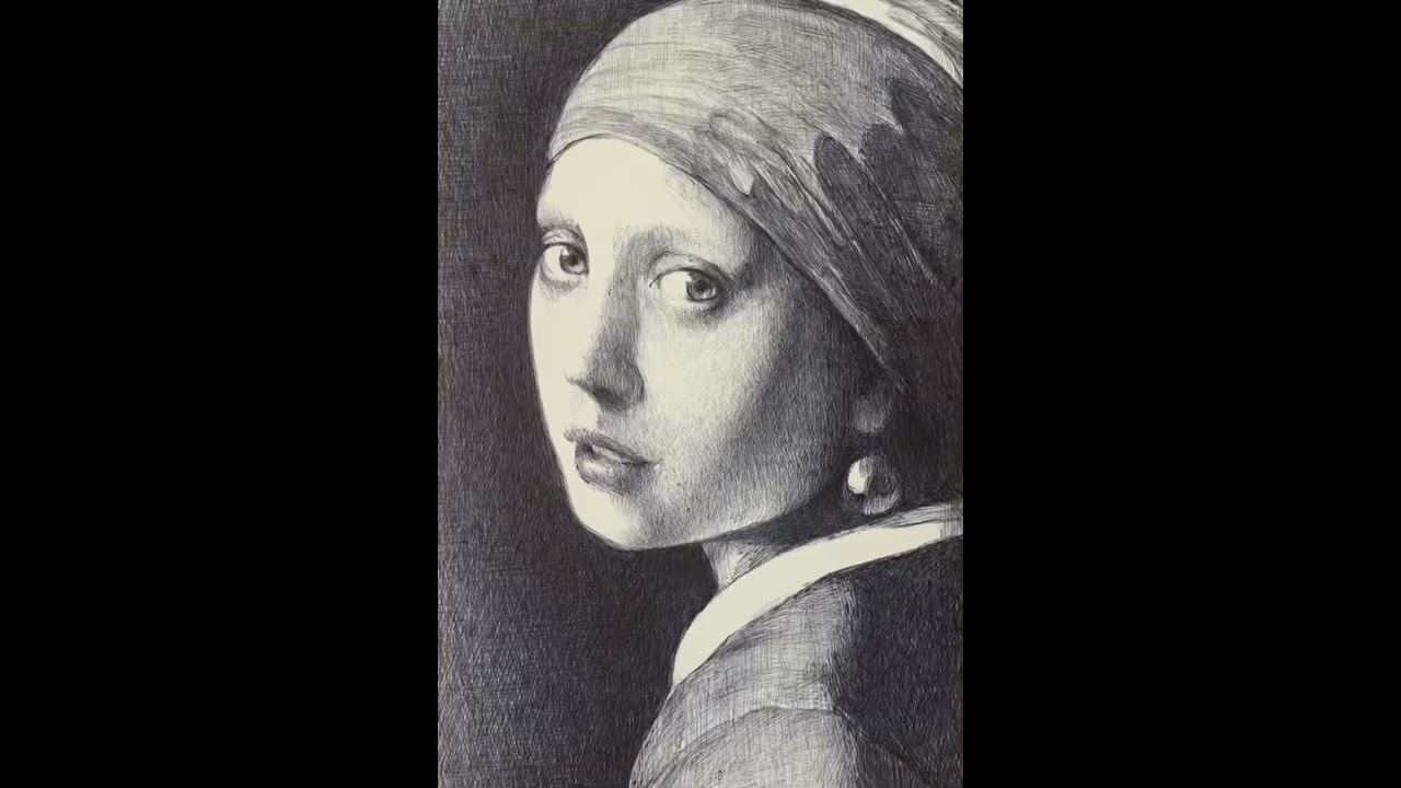 フェルメール作「真珠の耳飾りの女」をボールペンで描いた動画です