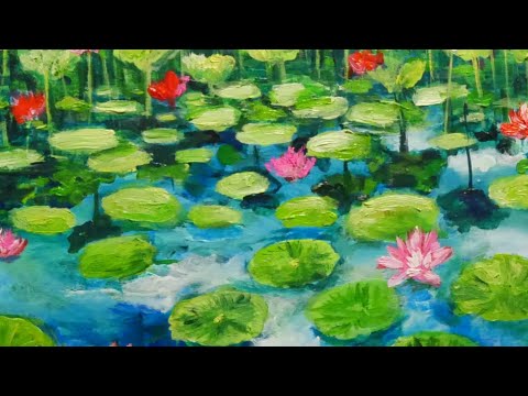 油絵】【水面映る蓮】 #油絵 #手書き #アート #絵画 #絵 #油彩画 #美術