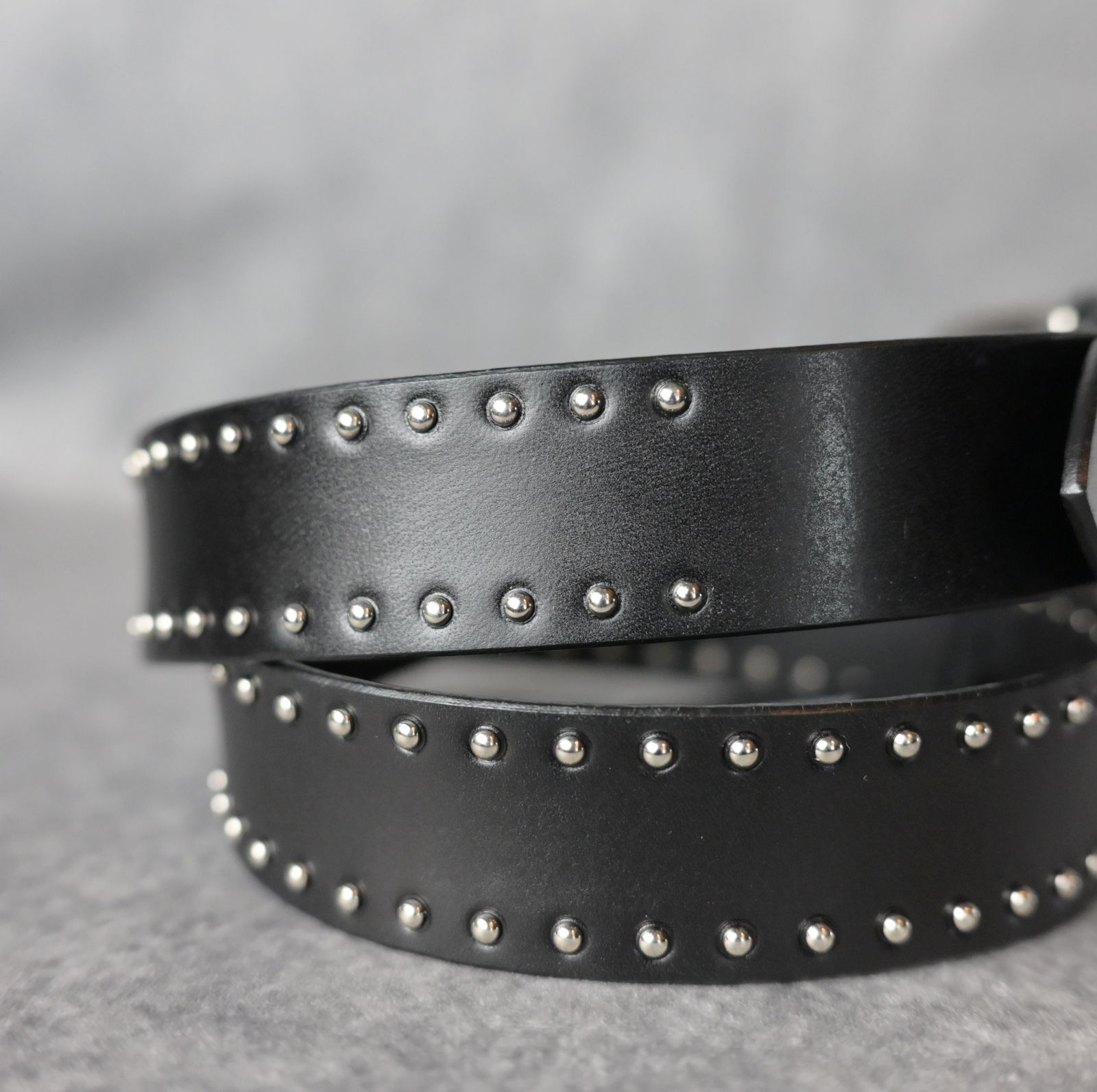 MINEDENIM - Double Studs Leather Belt （BLACK） / スタッズベルト