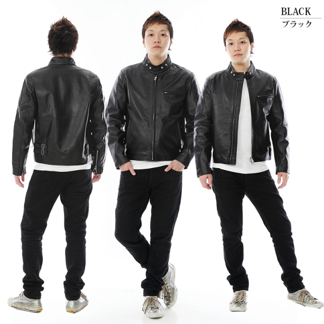 牛革 シングルライダースジャケット メンズ ブラック S/M/L/LL/3L/4L