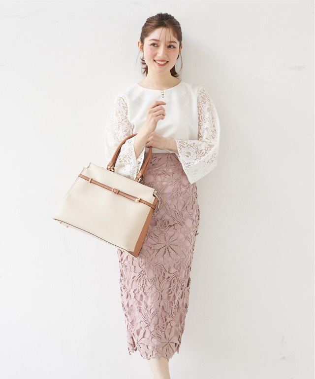 カットワークフラワーレース刺繍タイトスカート