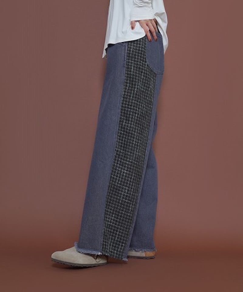 CYAN TOKYO ツイードコンビワイドデニム ライトブルー 36 NAVY 36