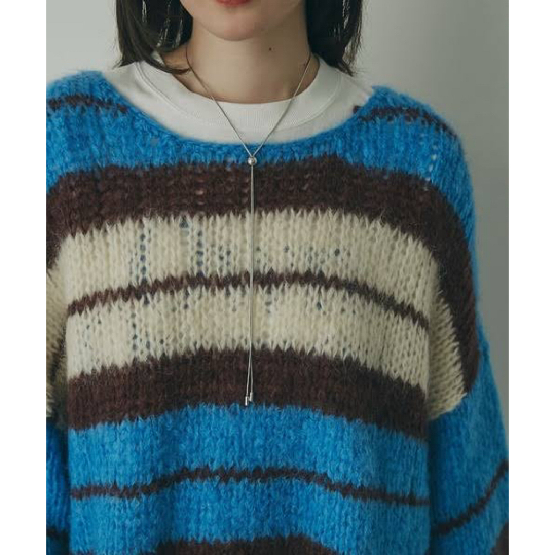 mici - mici モヘアニット ボーダー ブルー オーバーサイズ 2528の通販