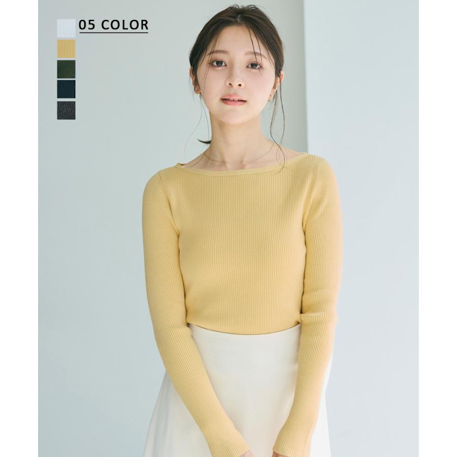 ボートネックリブニット｜トップス リブ 長袖 シンプル オフィス 高