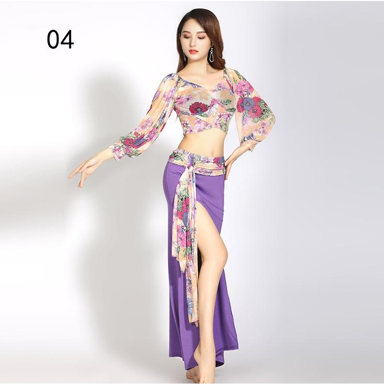 ベリーダンス衣装 セットアップ Vネック 長袖へそ出しトップス