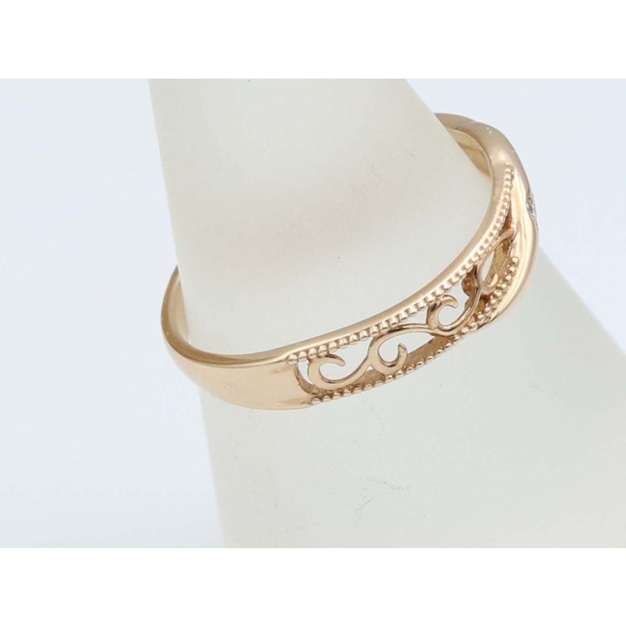 透かし彫り 指輪 蔦 波 唐草 ミル打ち マリッジリング ダイヤ リング