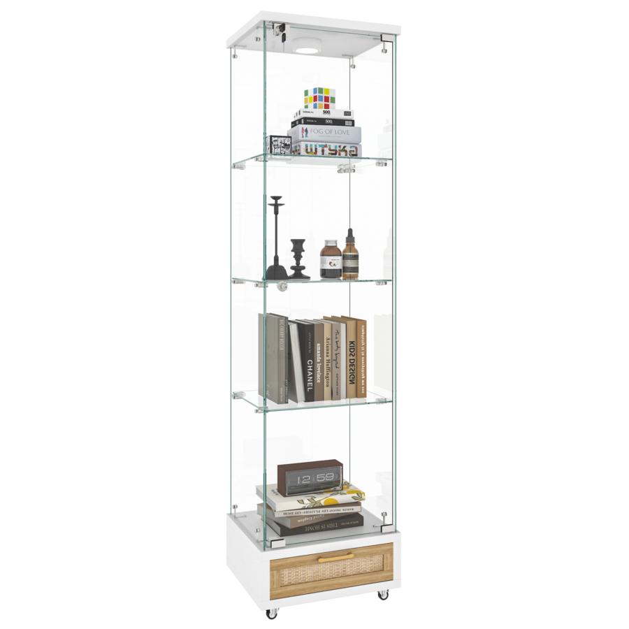 ガラスディスプレイキャビネット LED照明 引き出し付き 鍵付き 強化