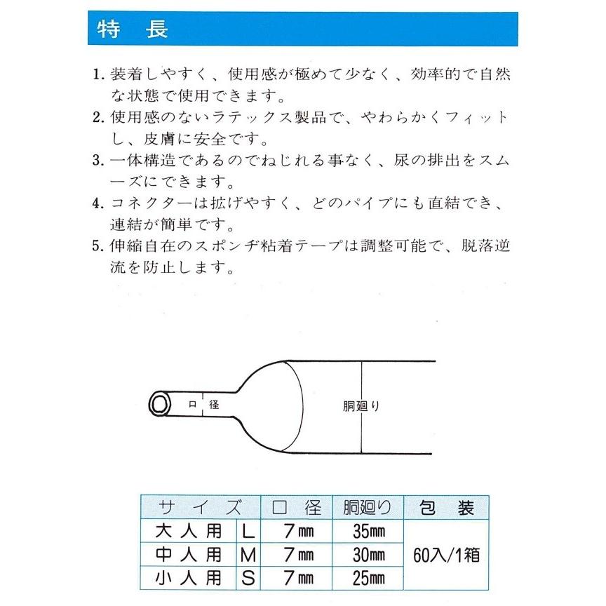 男性用採尿具 ウエスタンシース S/M/L 0-3041-01 12個×5箱入 業務用