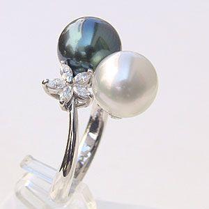 パールリング 真珠 指輪 南洋白蝶真珠 タヒチ黒蝶真珠 ダイヤモンド 18