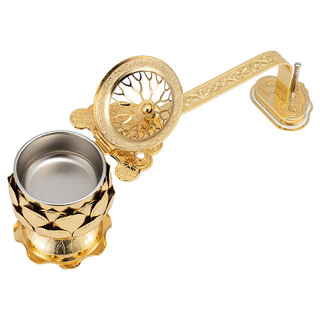 仏壇屋 滝田商店 蓮華型柄香炉 真鍮製 長さ32.5cm×巾9.4cm（日本製