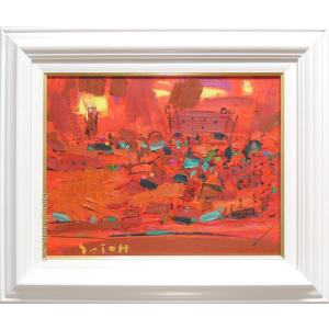 絵画 朝焼けの海 (朝隈敏彦) 【海・山】【肉筆】【油絵】【3・4号