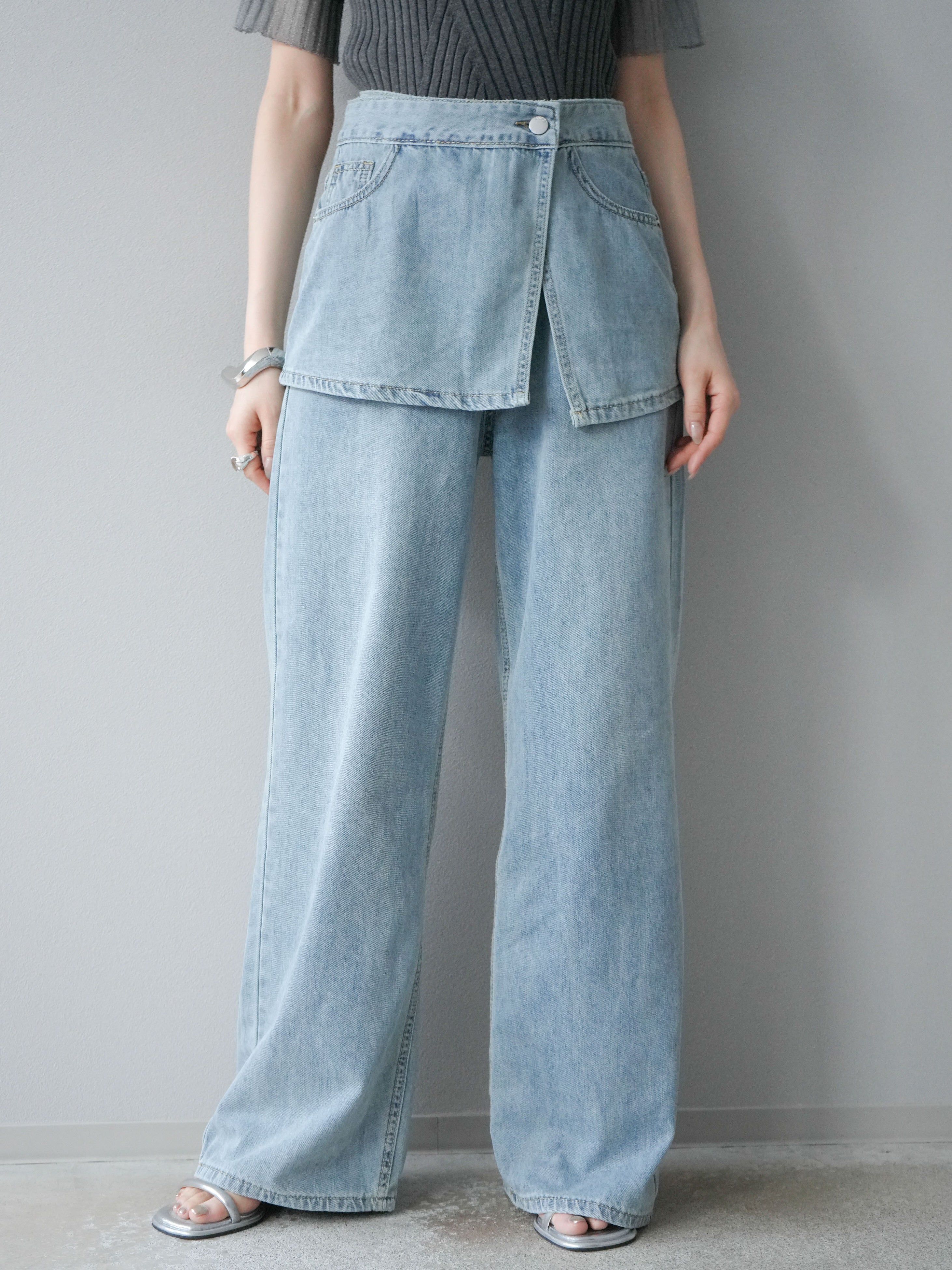 予約]コルセット付ワイドデニムパンツ/ライトブルー – Lumier