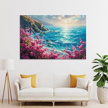 Amazon.co.jp: 絵画 色鮮やかな空と青い水のビーチインテリア 絵画