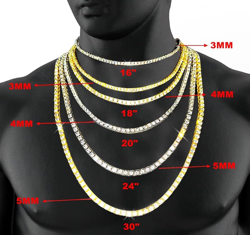 HH BLING EMPIRE Gold Silver Iced Out Diamond Tennis Chain Necklace