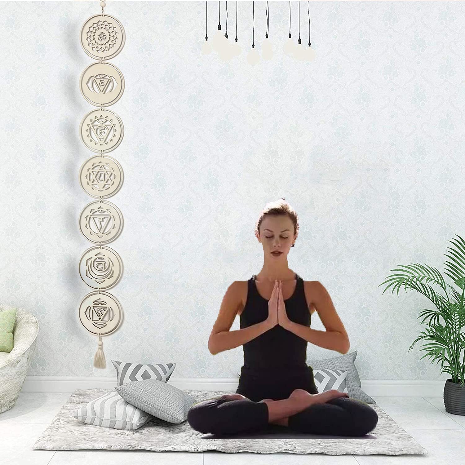 Amazon.co.jp: Putdigei 5.9インチ 7チャクラ装飾セット 木製瞑想吊り