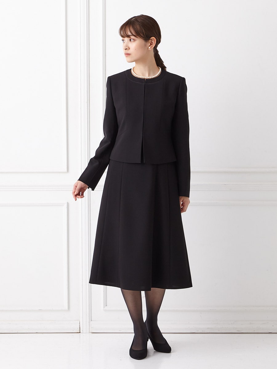 喪服・礼服】ブラックフォーマルアンサンブル（ノーカラージャケット