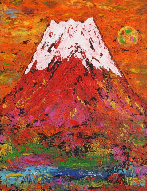 富士山の絵画をミクストメディアで描いた琳屋の富士山の絵「紅富士」を