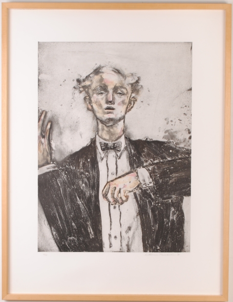 銅版画のアクアチントとドライポイントで船越桂が制作した銅版画「不