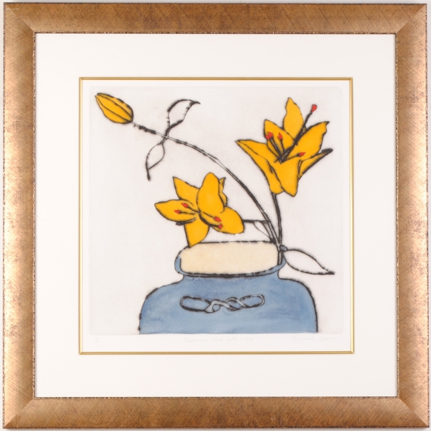 花の絵を銅版画で制作したリチャード・スペアの花の絵「日本の花器と