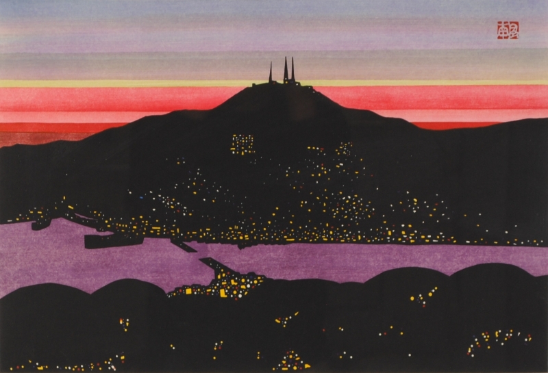 インテリアの絵画を合羽版画で制作した山下南風のインテリアの絵「くれ