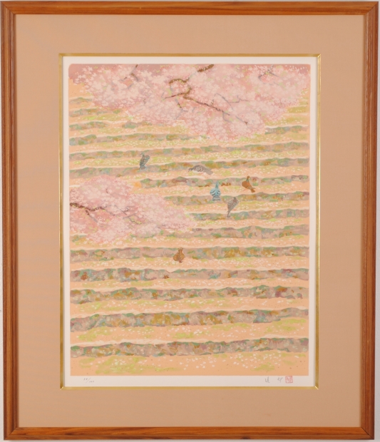 池田遙邨の和の桜の絵のリトグラフの版画「花の石段」を通販で販売