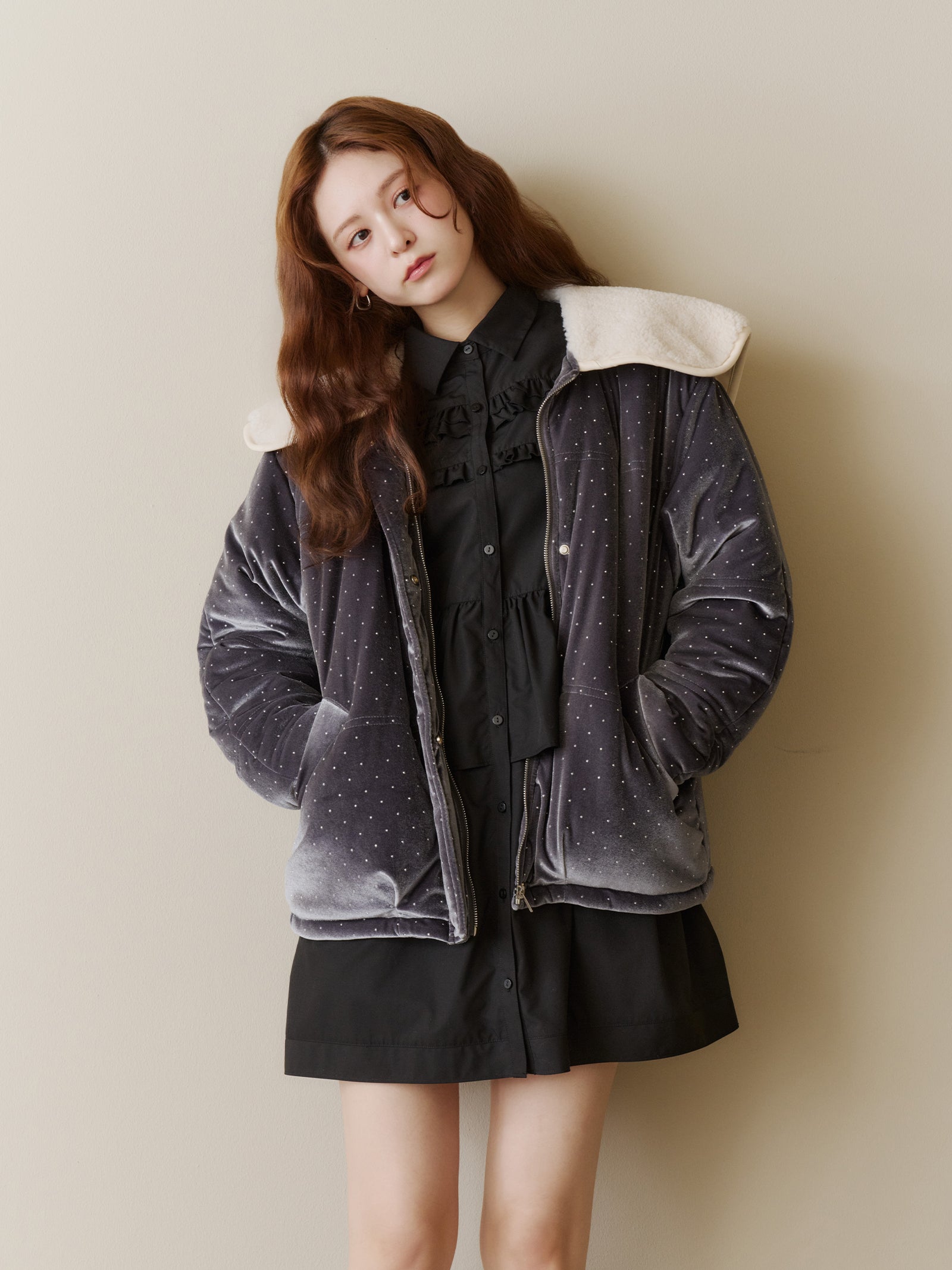 ラインストーンボアブルゾン