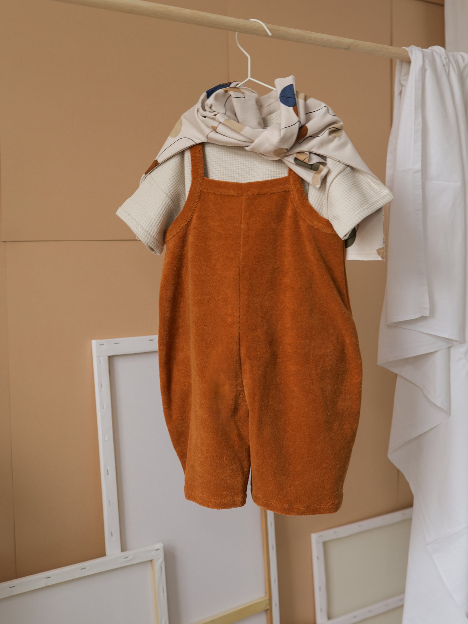 Terracotta Terry Cropped Dungarees | Organic Zoo