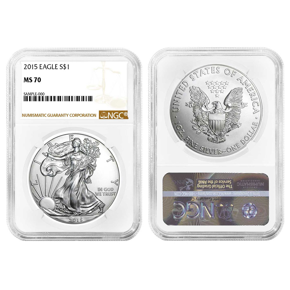 2015 $1 American Silver Eagle NGC MS70 Brown Label - Pinehurst Coins