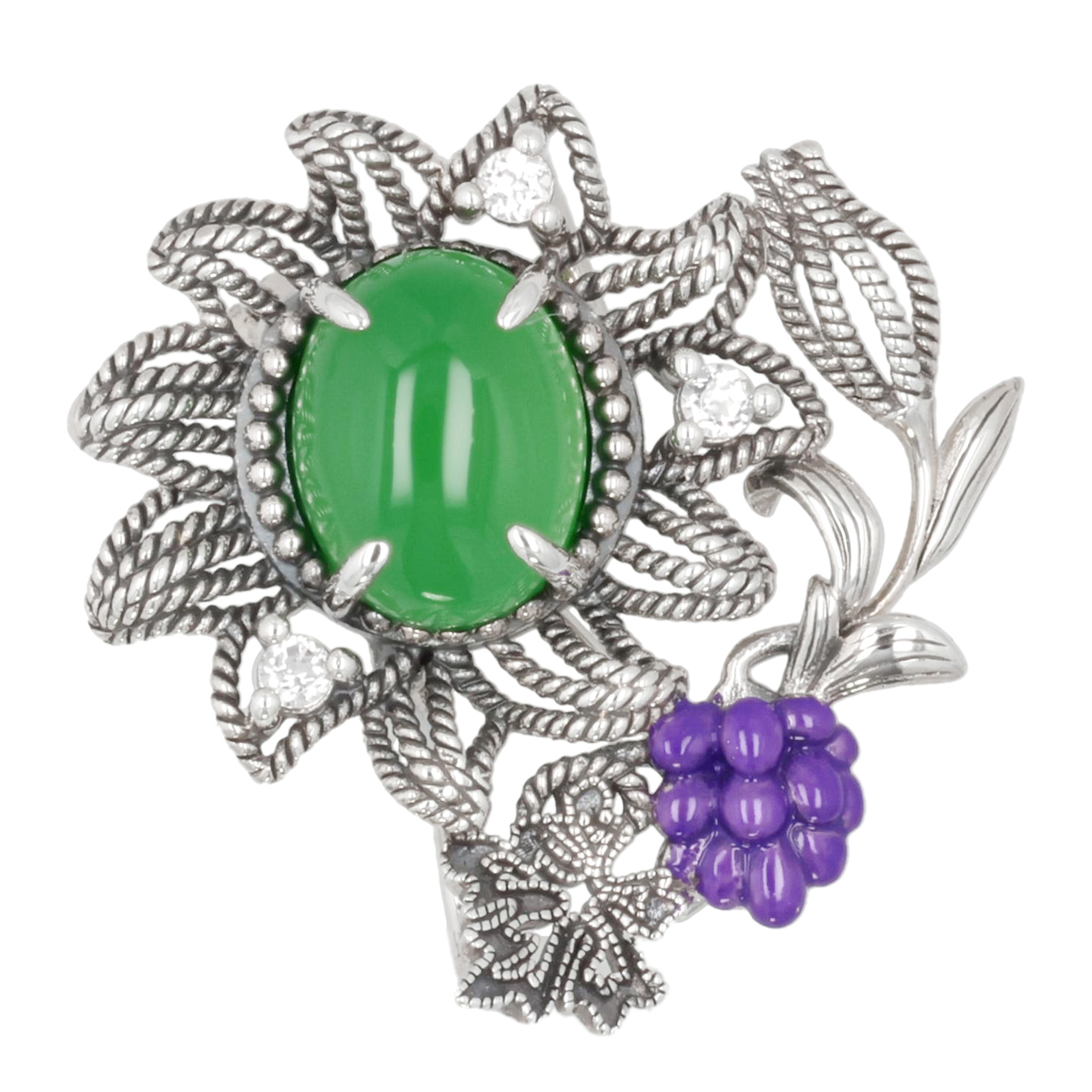 ウィリアム・モリス シルバー925グリーンメノウひまわりブローチ