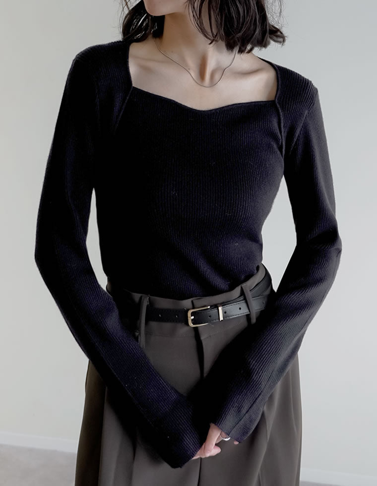 アシンメトリーネックニットトップス - トップス通販 | 人気レディース