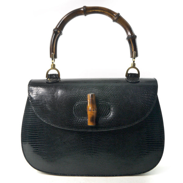 OLD Gucci バンブー高級ハンドバッグ（黒/リザード） – Vintage Shop