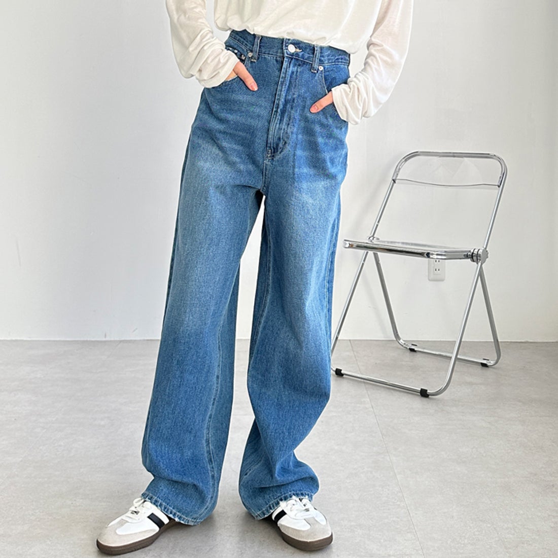 ジーラ GeeRA ハイウエストストレートデニム （ブルー） -ファッション