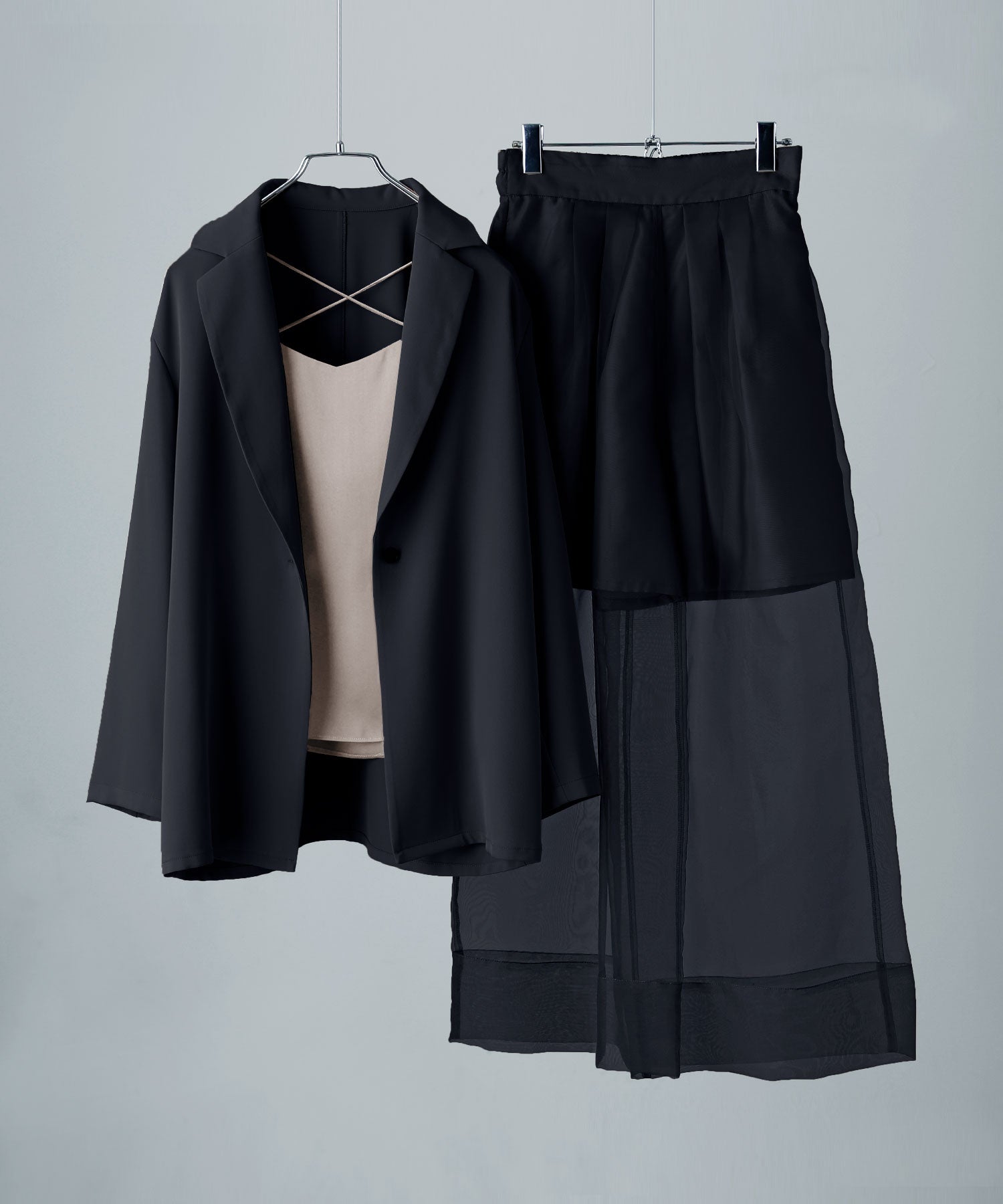 3piecesジャケット＆オーガンジーパンツセットアップドレス｜パンツ