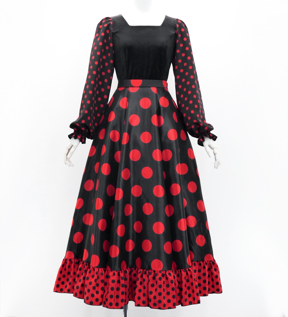 フラメンコ 水玉 セットアップ ブラック×レッド S-Lサイズ FBS-2