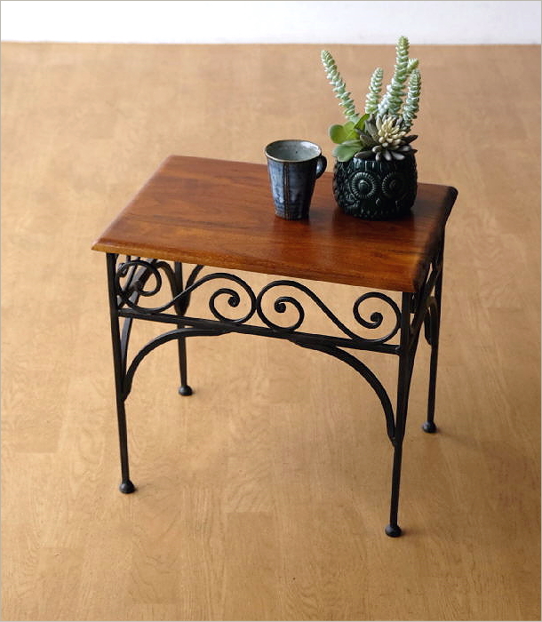 サイドテーブル 木製 アイアン おしゃれ 天然木 無垢材 鉄脚 アイアン