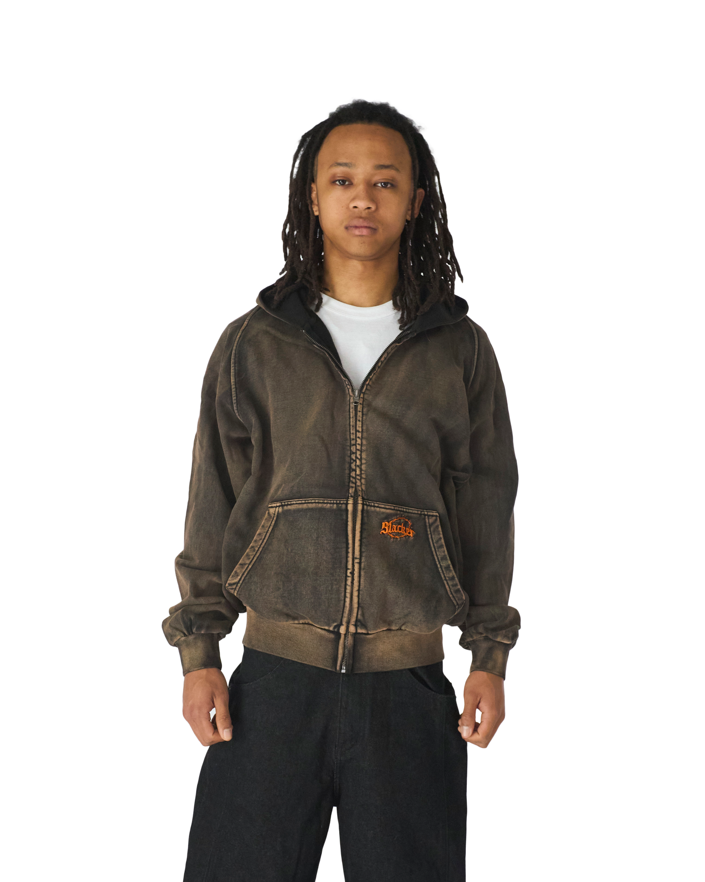 Acid Wash Zip Hoodie Brown – Slacker