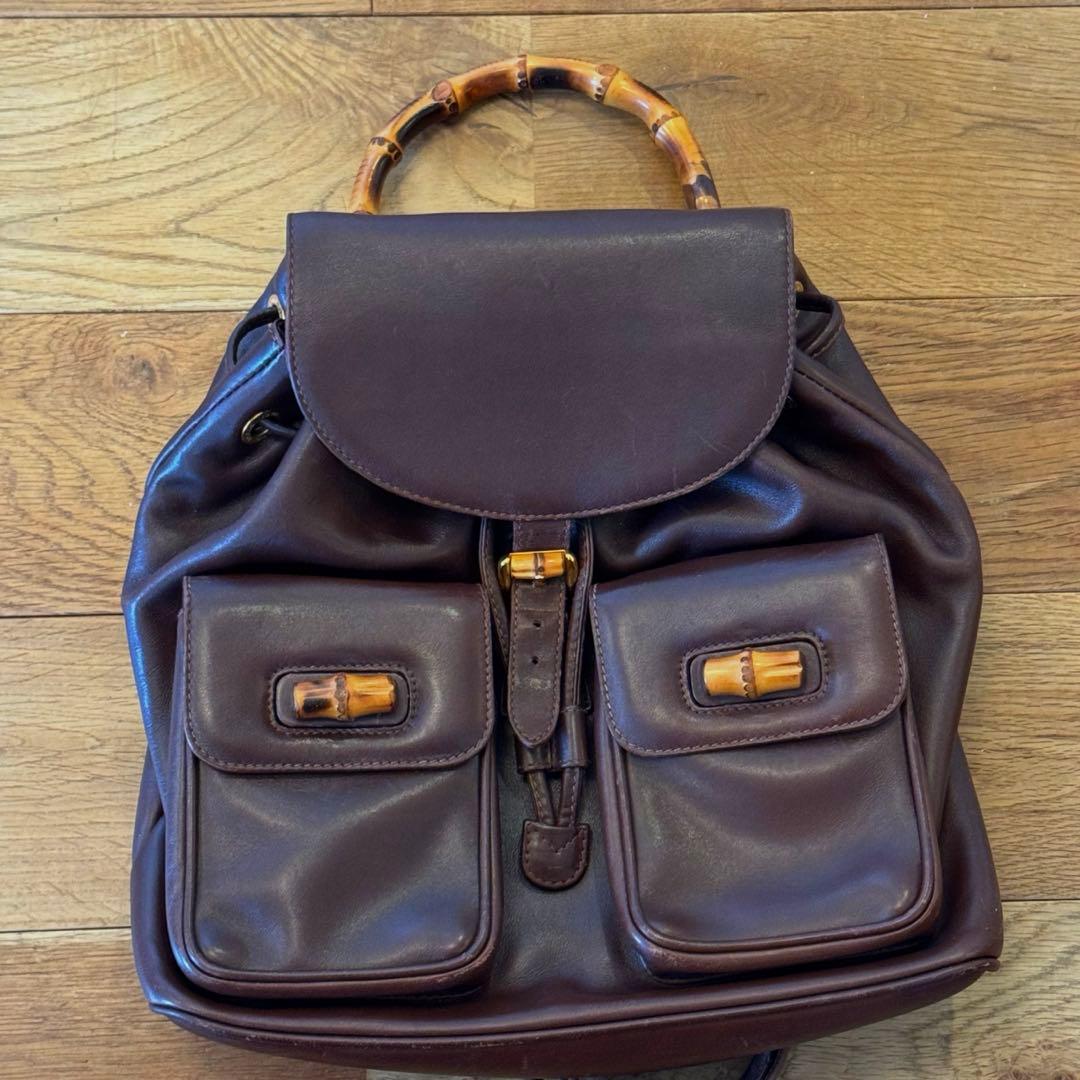 GUCCI バンブー　リュック　ブラウン　レザー　革 GUCCI バンブーターンロックレザーリュックサック