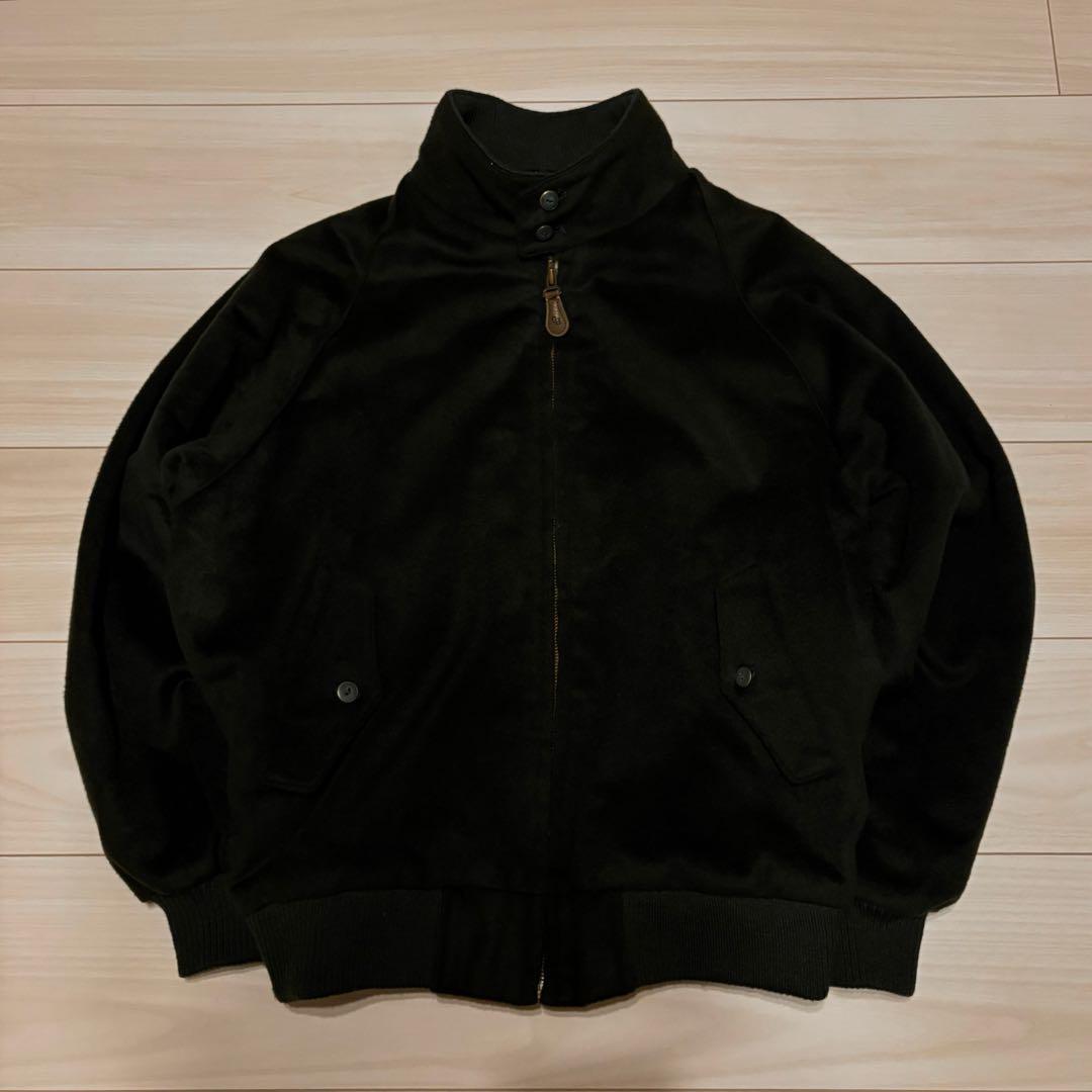90s ウール　ハリントンジャケット　短丈　ブラック　グリーン　古着 レーヨン混