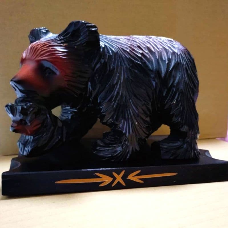 熊 クマの親子 木彫り置物 - メルカリ