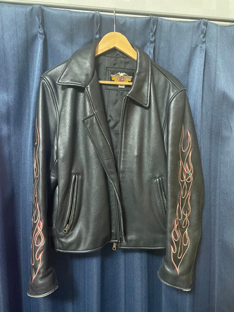 Harley-Davidsoフレイムス刺繍 ライダースジャケット M サイズ