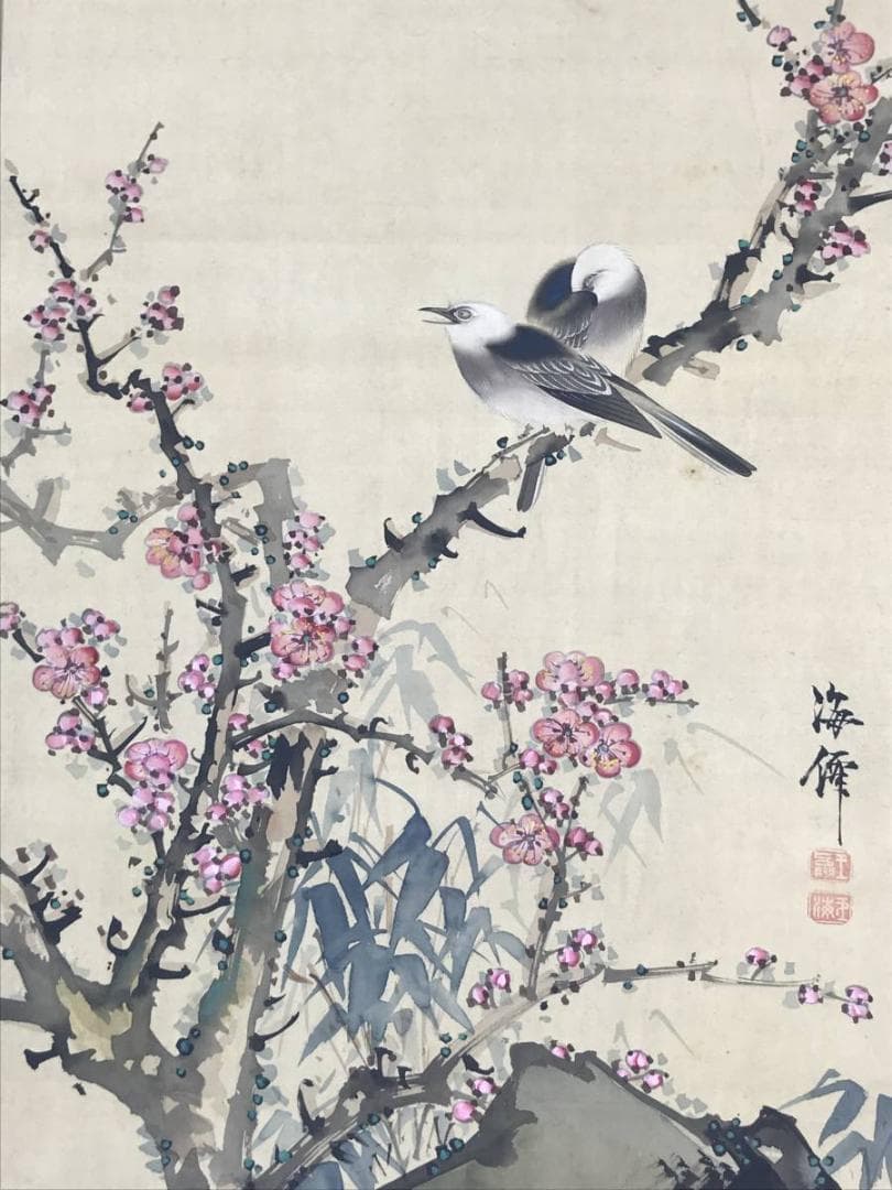 真作】小田海僊/寿星花鳥図/三幅対/花鳥図/人物図/掛軸☆宝船☆AD-447