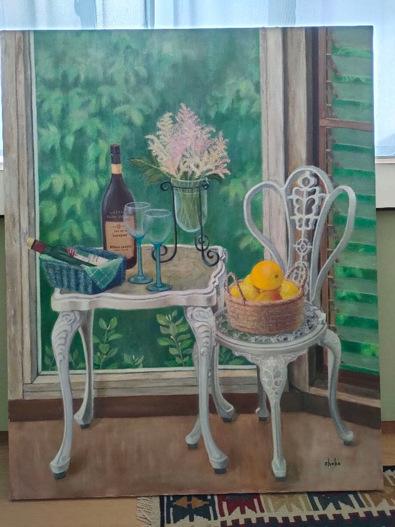 絵画　油彩画　Ｆ30　一点物　【グリーンテラス】原画　自作の絵　芸術作品　アート