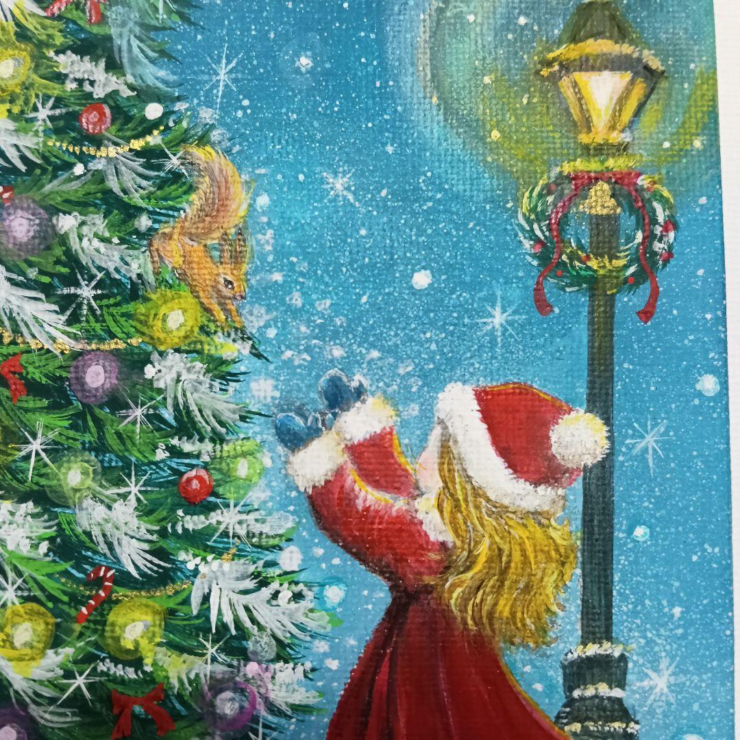 No.541 小さめキャンバスボード アクリル画 原画 クリスマスツリー
