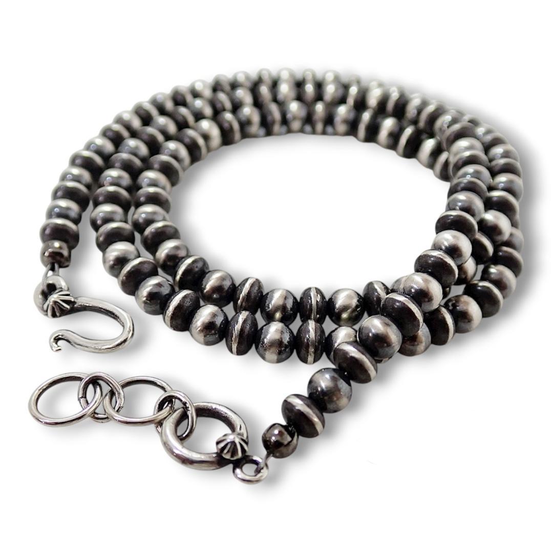 ナバホパール ビーズネックレス ロンデルミックスタイプ シルバー925 ナバホ ハンドメイド シルバー925 ナバホパールビーズ ネックレス