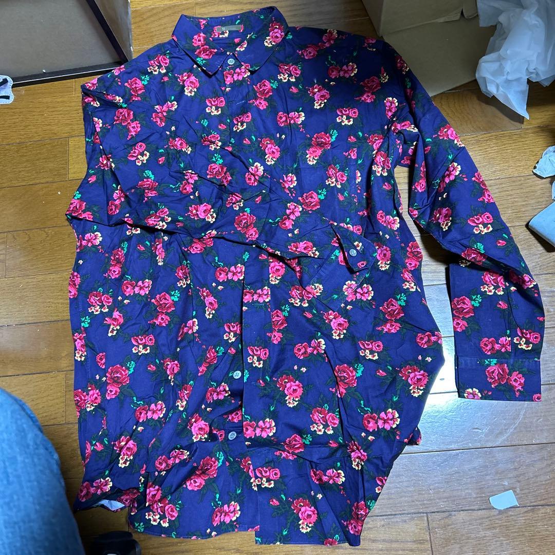 Y's for men ネイビー フラワープリント 長袖シャツ