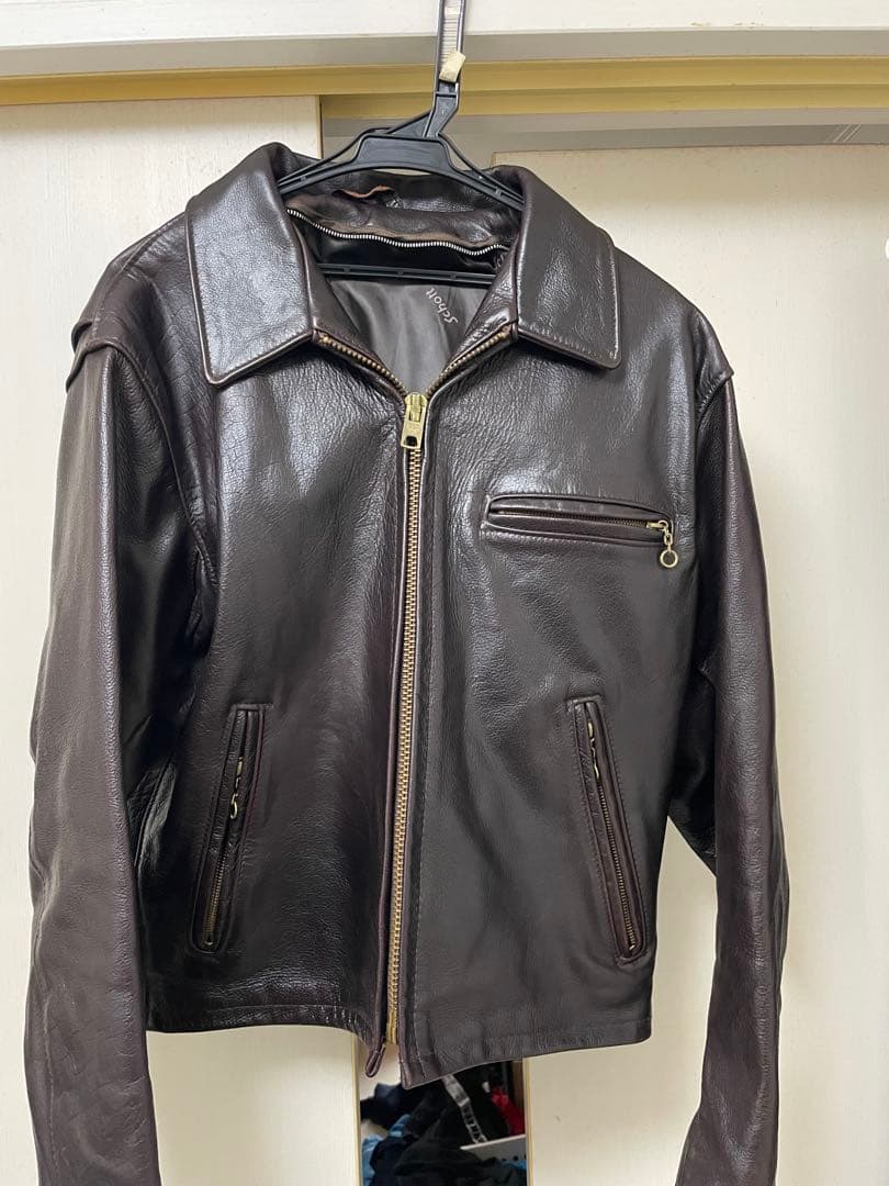 ダークブラウン シングルライダースジャケット