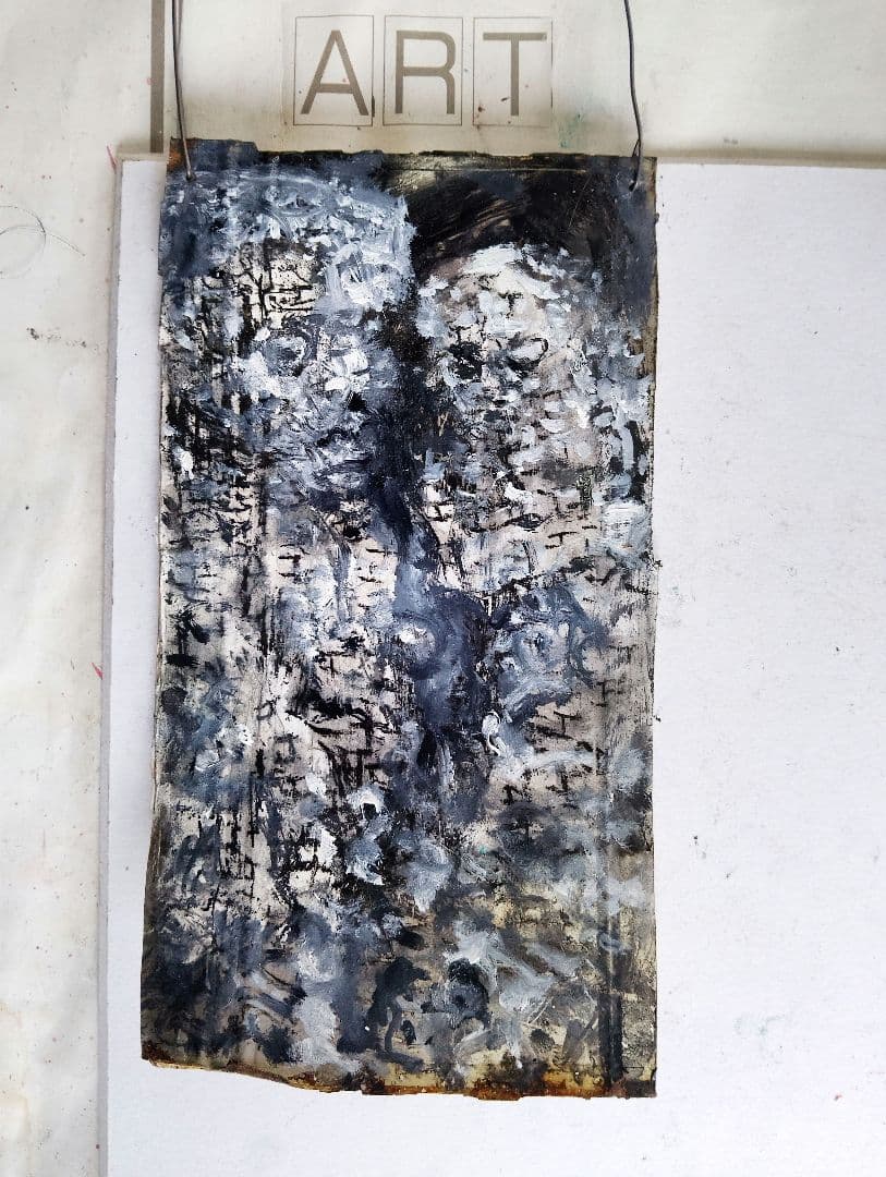 抽象油彩画 グレーと白