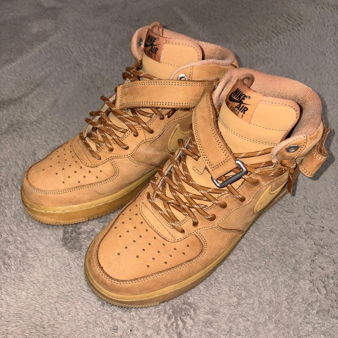 「美品」ナイキ　エアフォース１　ミッド　ベージュ　２７.５ NIKE AIR FORCE 1 MID '07 WB FLAX/WHEAT-GUM LIGHT BROWN-BLACK